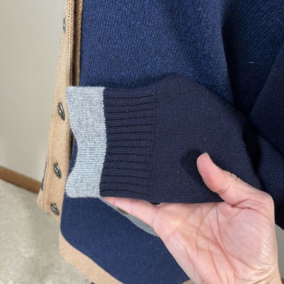 Chanel 100% Cashmere Cardigan Sweater Color Block Size 40 Blue Tan Gray Buttons - Picture 12 of 16